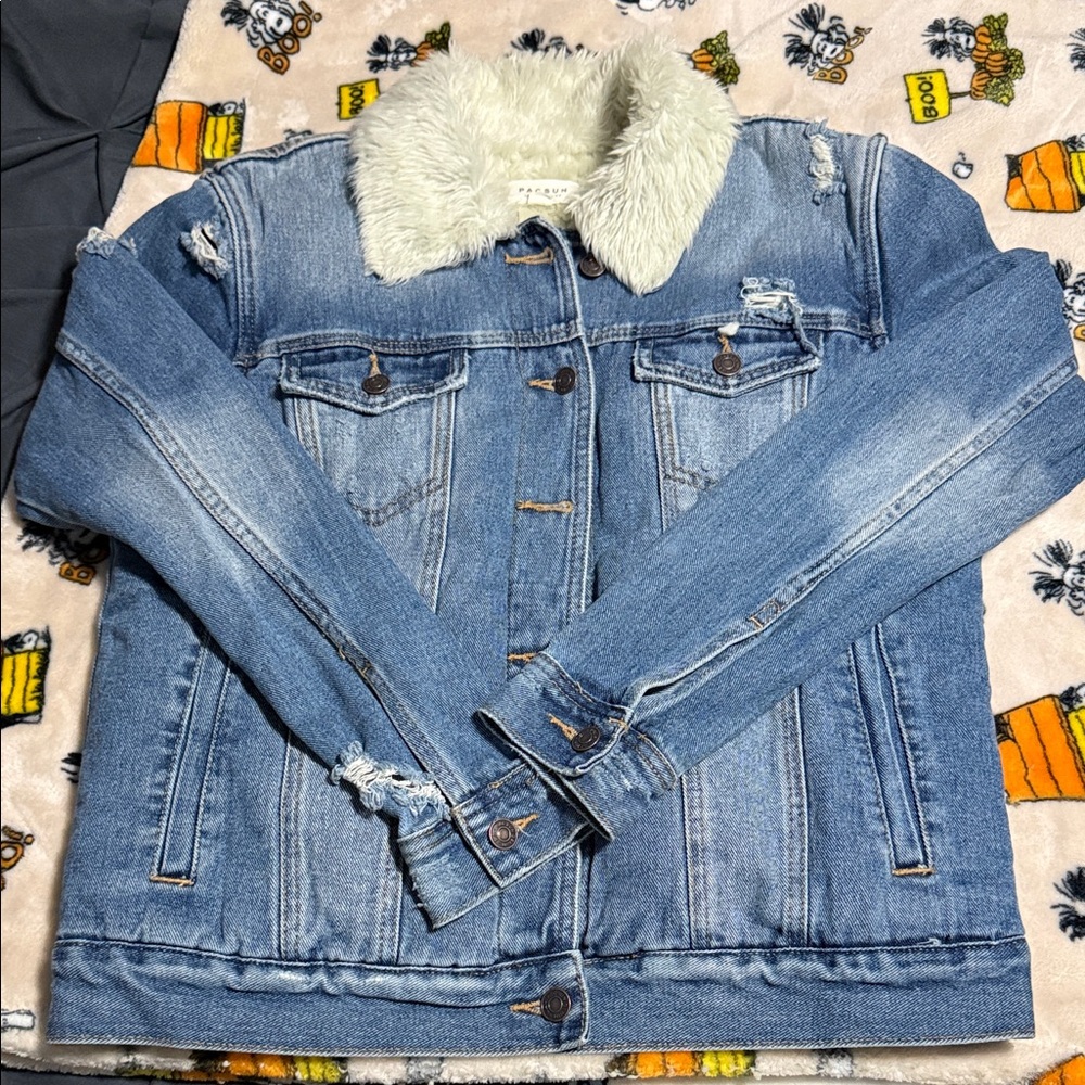 Pacsun Blue Denim Jacket with White Sherpa
